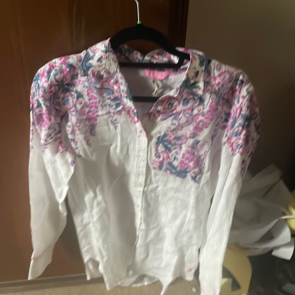 Joules Jeanne print linen white floral blouse size 6 Joules new